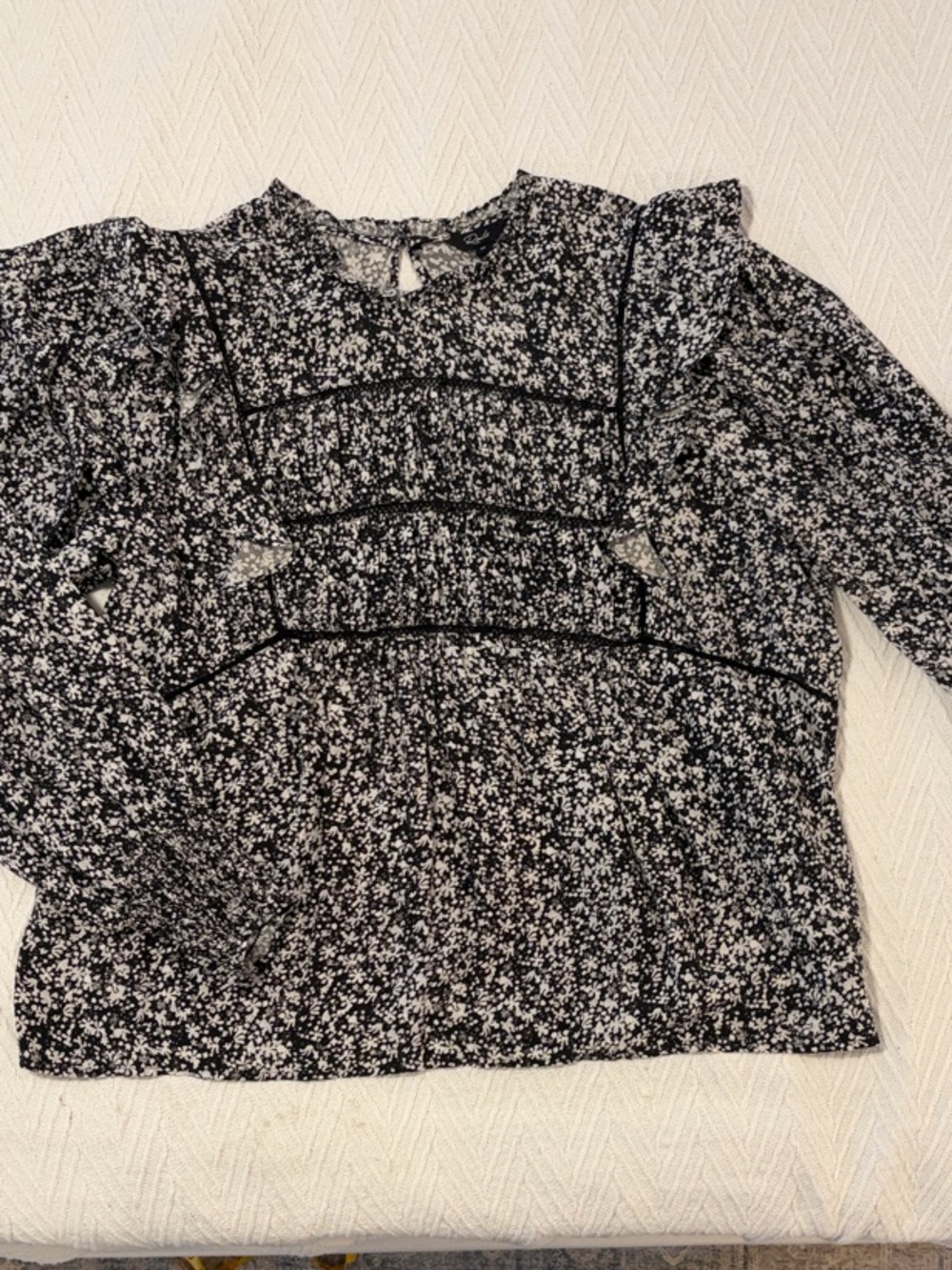 Rails Black & White Floral Ruffle-Yoke Blouse
